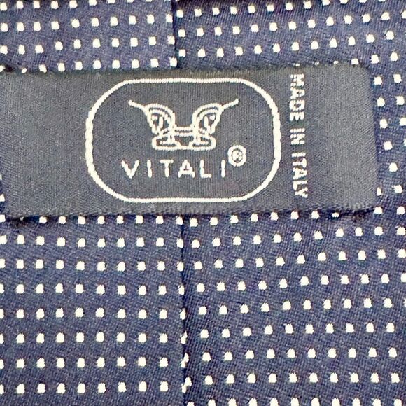 Vitali Italy 100% Silk Handmade Tie Navy Blue White Polka Dot Necktie 58 x 3.25 - Picture 3 of 8